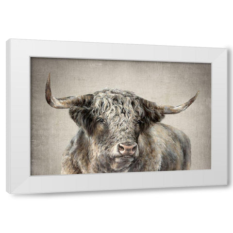 Grand Kyloe Bull  White Modern Wood Framed Art Print by Perejogina, Dina