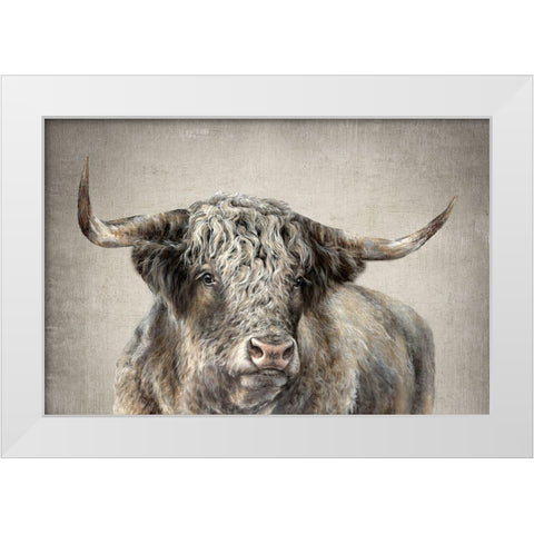 Grand Kyloe Bull  White Modern Wood Framed Art Print by Perejogina, Dina