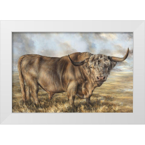 Highland Brown Bull  White Modern Wood Framed Art Print by Perejogina, Dina