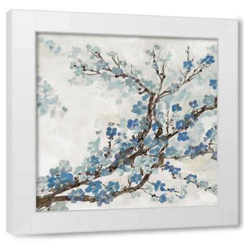 Blue Branch I White Modern Wood Framed Art Print by Neven