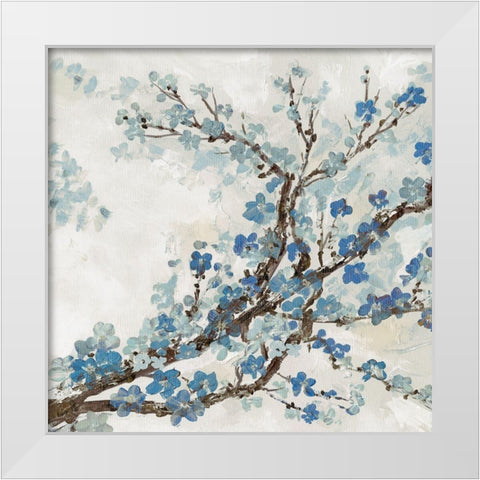 Blue Branch I White Modern Wood Framed Art Print by Neven