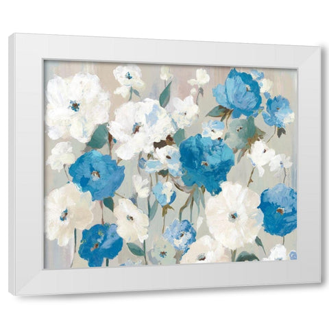 Blue Bouquet White Modern Wood Framed Art Print by Ella K