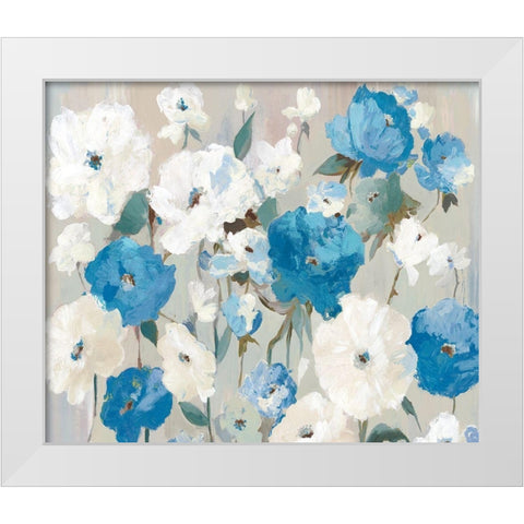 Blue Bouquet White Modern Wood Framed Art Print by Ella K