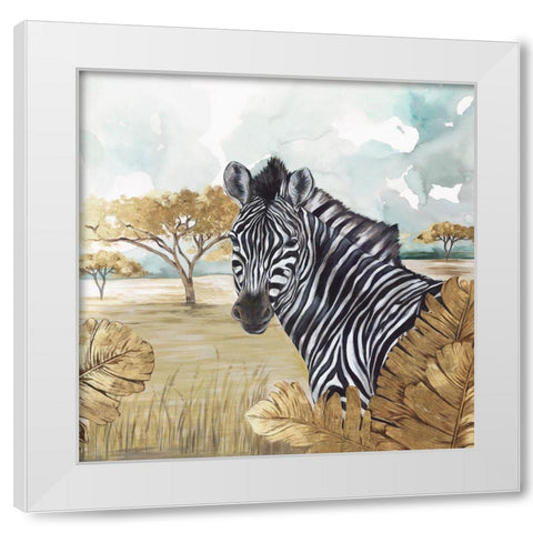 Golden Zebras White Modern Wood Framed Art Print by Watts, Eva