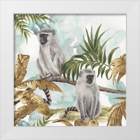 Golden Monkeys  White Modern Wood Framed Art Print by Watts, Eva