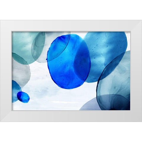 Blue Bubbles  White Modern Wood Framed Art Print by Watts, Eva