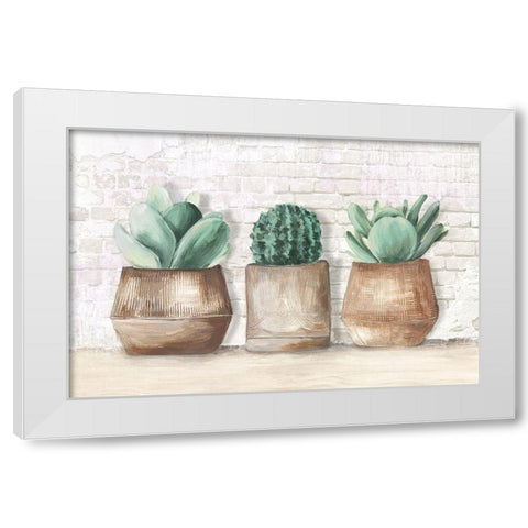 Three Cactus  White Modern Wood Framed Art Print by Watts, Eva