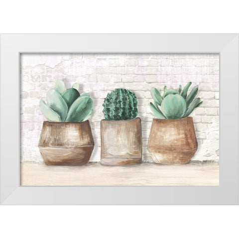 Three Cactus  White Modern Wood Framed Art Print by Watts, Eva