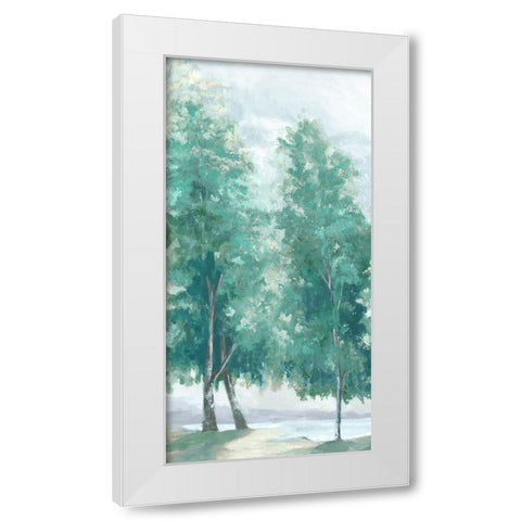 Fall Coloured Trees Blue Version White Modern Wood Framed Art Print by Watts, Eva