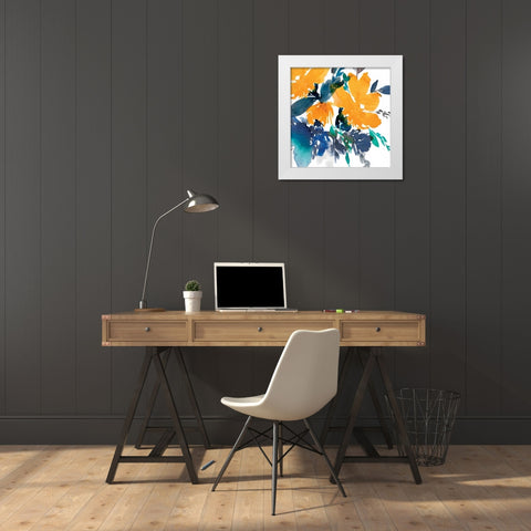 Indigo Flower I White Modern Wood Framed Art Print by Isabelle Z