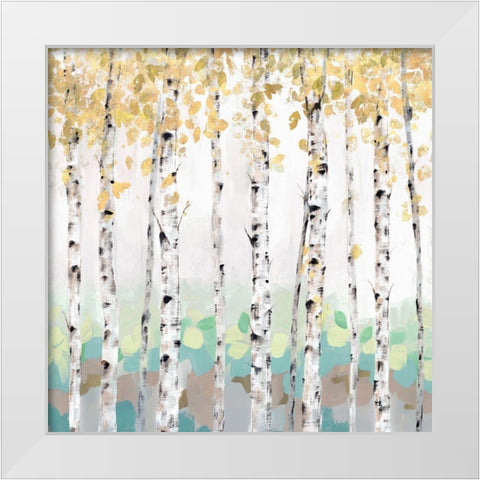Golden Treescape White Modern Wood Framed Art Print by Isabelle Z