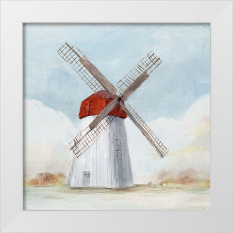 Red Windmill I  White Modern Wood Framed Art Print by Isabelle Z