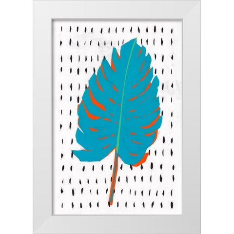 Blue Tropical Leaf II  White Modern Wood Framed Art Print by Isabelle Z