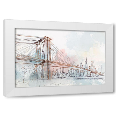 Blushing Brooklyn Bridge White Modern Wood Framed Art Print by Isabelle Z