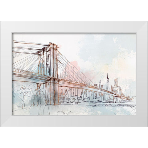 Blushing Brooklyn Bridge White Modern Wood Framed Art Print by Isabelle Z