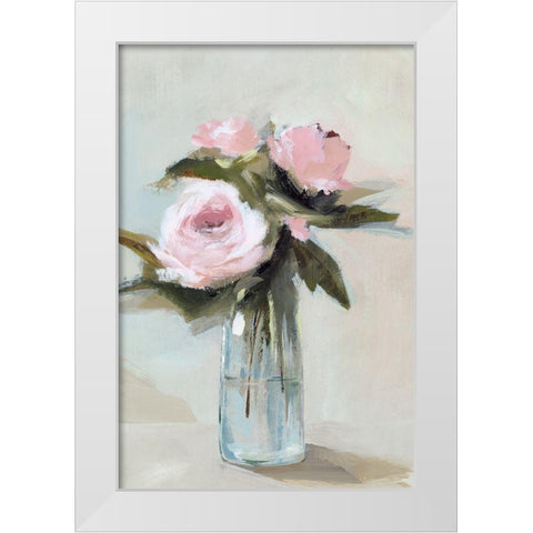 Peonies in a Vase I  White Modern Wood Framed Art Print by Isabelle Z