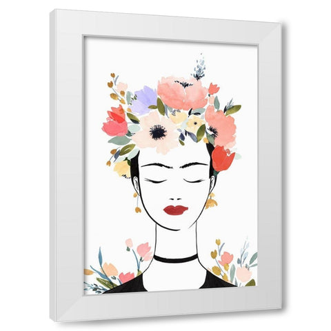 Flower Crown Frida I  White Modern Wood Framed Art Print by Isabelle Z