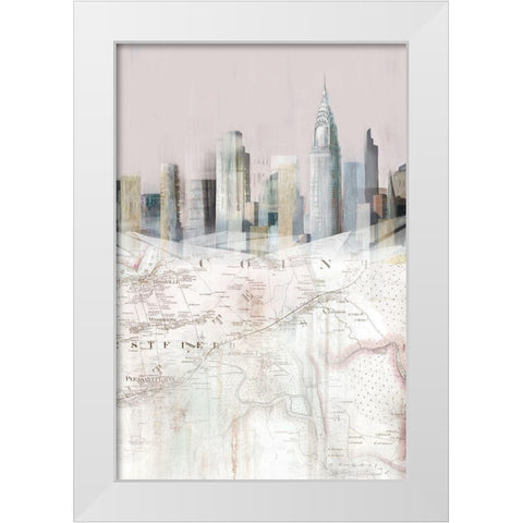Blushing Manhattan Map II  White Modern Wood Framed Art Print by Isabelle Z