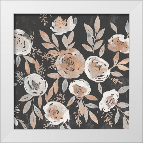 Midnight Blooms White Modern Wood Framed Art Print by Isabelle Z