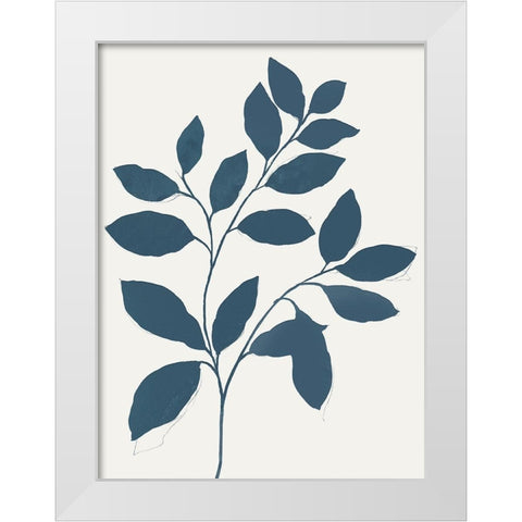 Blue Twig I White Modern Wood Framed Art Print by Isabelle Z