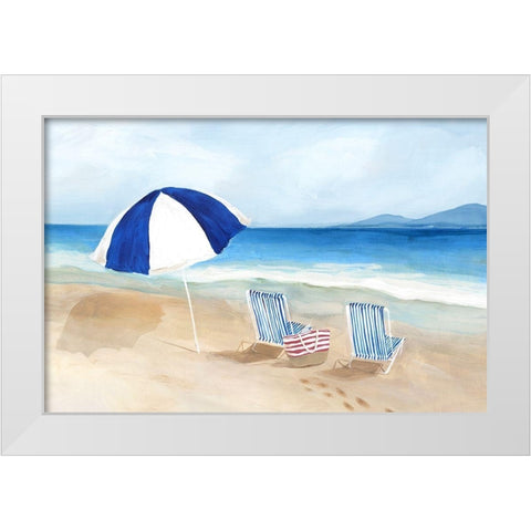 Blue Parasol White Modern Wood Framed Art Print by Isabelle Z