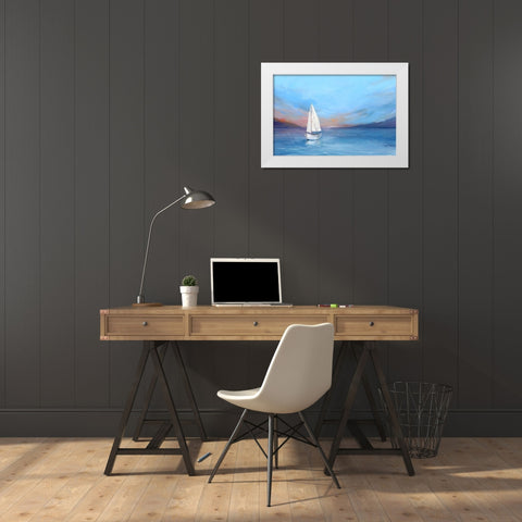 Sunset Sailboat  White Modern Wood Framed Art Print by Isabelle Z
