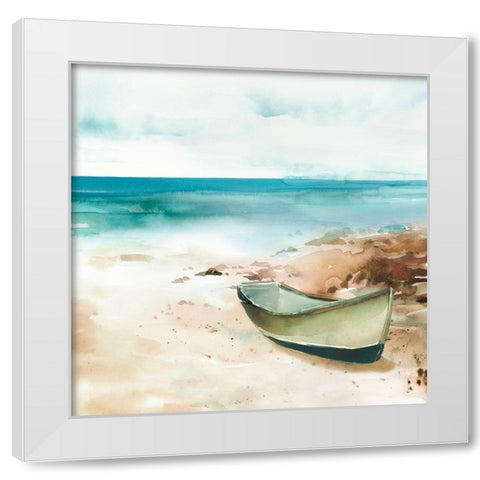 Little boat on the Shore II White Modern Wood Framed Art Print by Isabelle Z