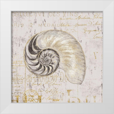 Golden Vintage Shell I White Modern Wood Framed Art Print by Zaman, Farida