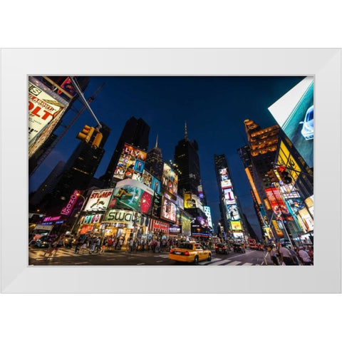 Times Square Billboards White Modern Wood Framed Art Print by Gaudet, Guilliame