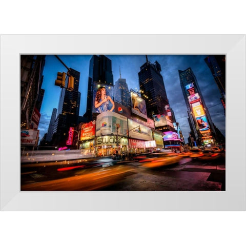 Times Square Rays of Light I White Modern Wood Framed Art Print by Gaudet, Guilliame