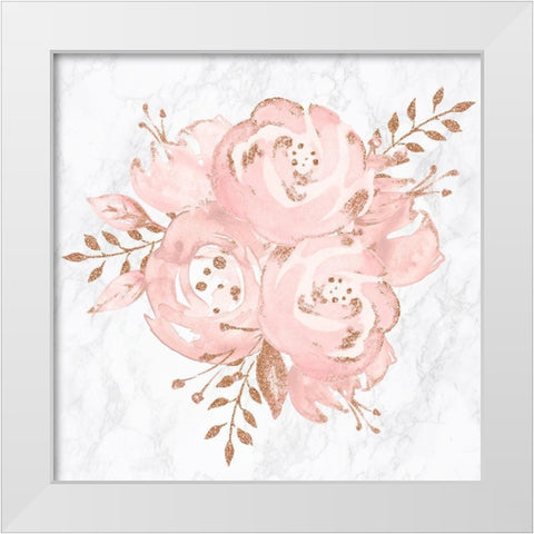 Floral Bouquet Rose Gold Pink Glitter on Marble White Modern Wood Framed Art Print by Nature Magick