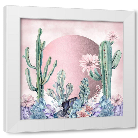 Cactuses Gold Desert Morning White Modern Wood Framed Art Print by Nature Magick