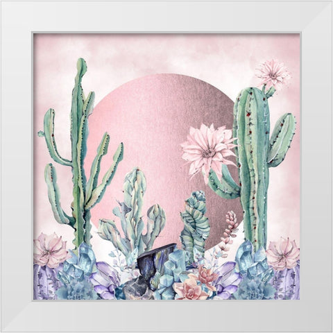 Cactuses Gold Desert Morning White Modern Wood Framed Art Print by Nature Magick