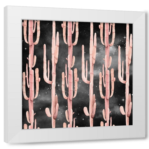 Coral Cactus Nights Pattern White Modern Wood Framed Art Print by Nature Magick