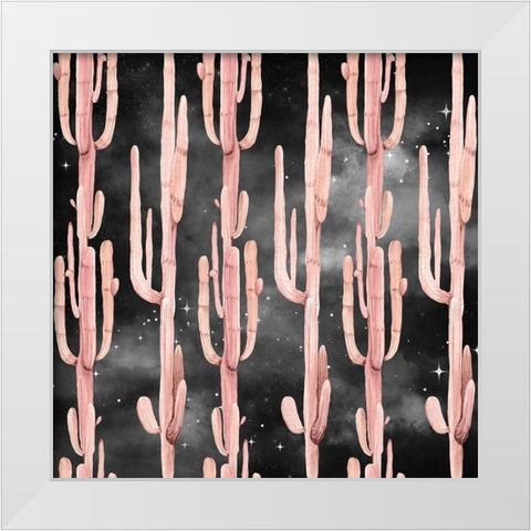 Coral Cactus Nights Pattern White Modern Wood Framed Art Print by Nature Magick