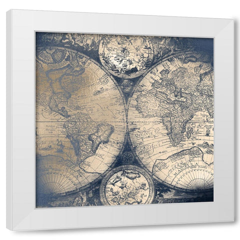 Antique Map Gold Navy White Modern Wood Framed Art Print by Nature Magick