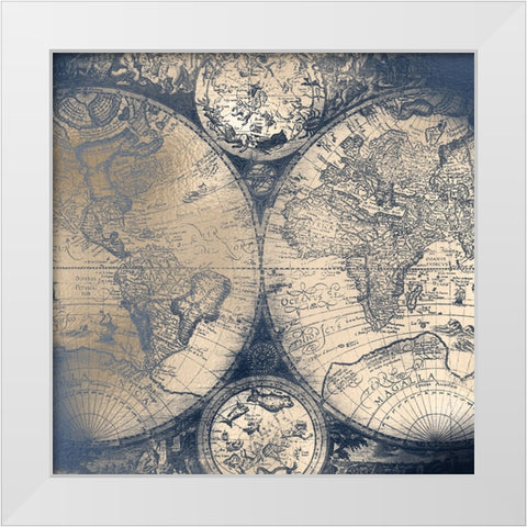 Antique Map Gold Navy White Modern Wood Framed Art Print by Nature Magick