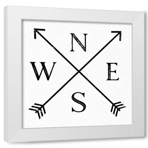 Compass Black on White White Modern Wood Framed Art Print by Nature Magick