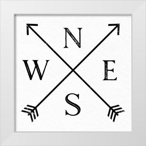 Compass Black on White White Modern Wood Framed Art Print by Nature Magick