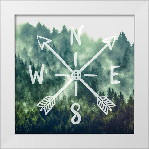 Compass Adventure Vintage Woods White Modern Wood Framed Art Print by Nature Magick