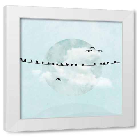 Birds on a Line I White Modern Wood Framed Art Print by Halli, Hal