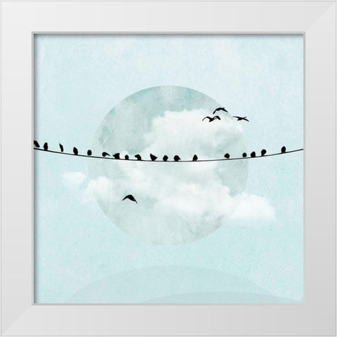 Birds on a Line I White Modern Wood Framed Art Print by Halli, Hal