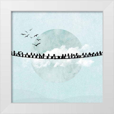 Birds on a Line II  White Modern Wood Framed Art Print by Halli, Hal