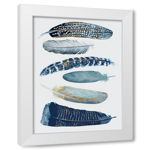 Blue And Gold Feathers II White Modern Wood Framed Art Print by Hatfield, Jodi