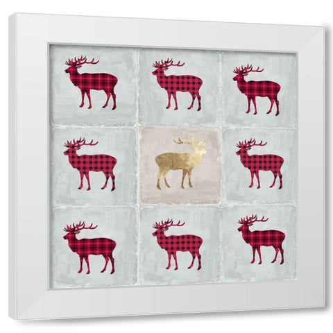 Tiled Deer  White Modern Wood Framed Art Print by PI Studio