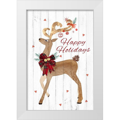 Happy Hoildays Deer  White Modern Wood Framed Art Print by PI Studio