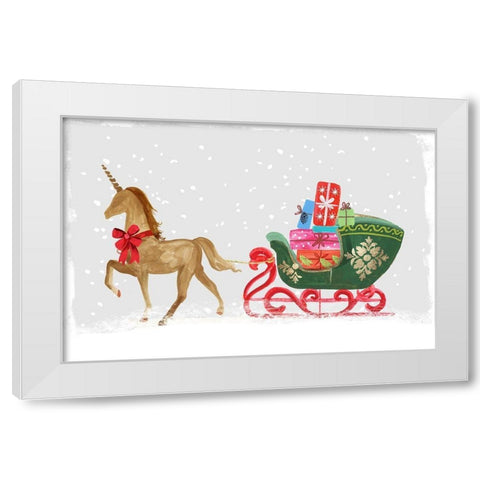 Proud Unicorn with Gifts  White Modern Wood Framed Art Print by PI Studio