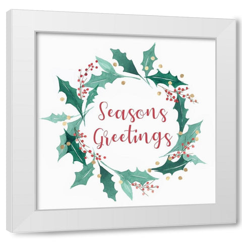 Seasons Greetings Wreath  White Modern Wood Framed Art Print by PI Studio