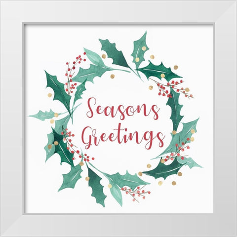 Seasons Greetings Wreath  White Modern Wood Framed Art Print by PI Studio