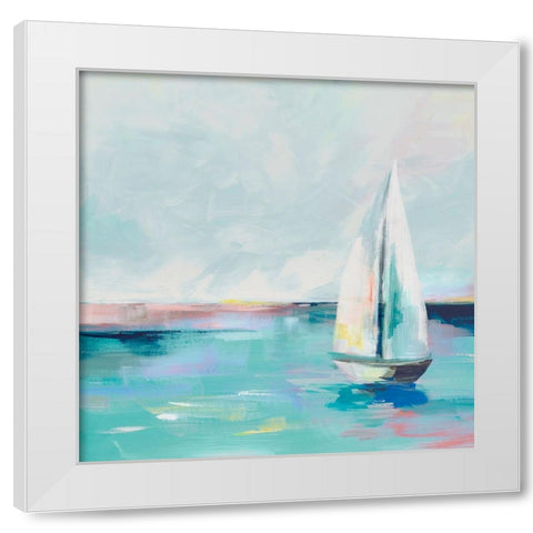 Blue Coast Sailboat White Modern Wood Framed Art Print by Ian C